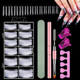 120 Doppel-Nagelformen-Set, Nagelverlängerungsschablonen mit rosa Doppelpinsel, Nagelspitzen-Clip, Schwamm-Zehentrenner und Nagelfeile für Polygel-Nägel