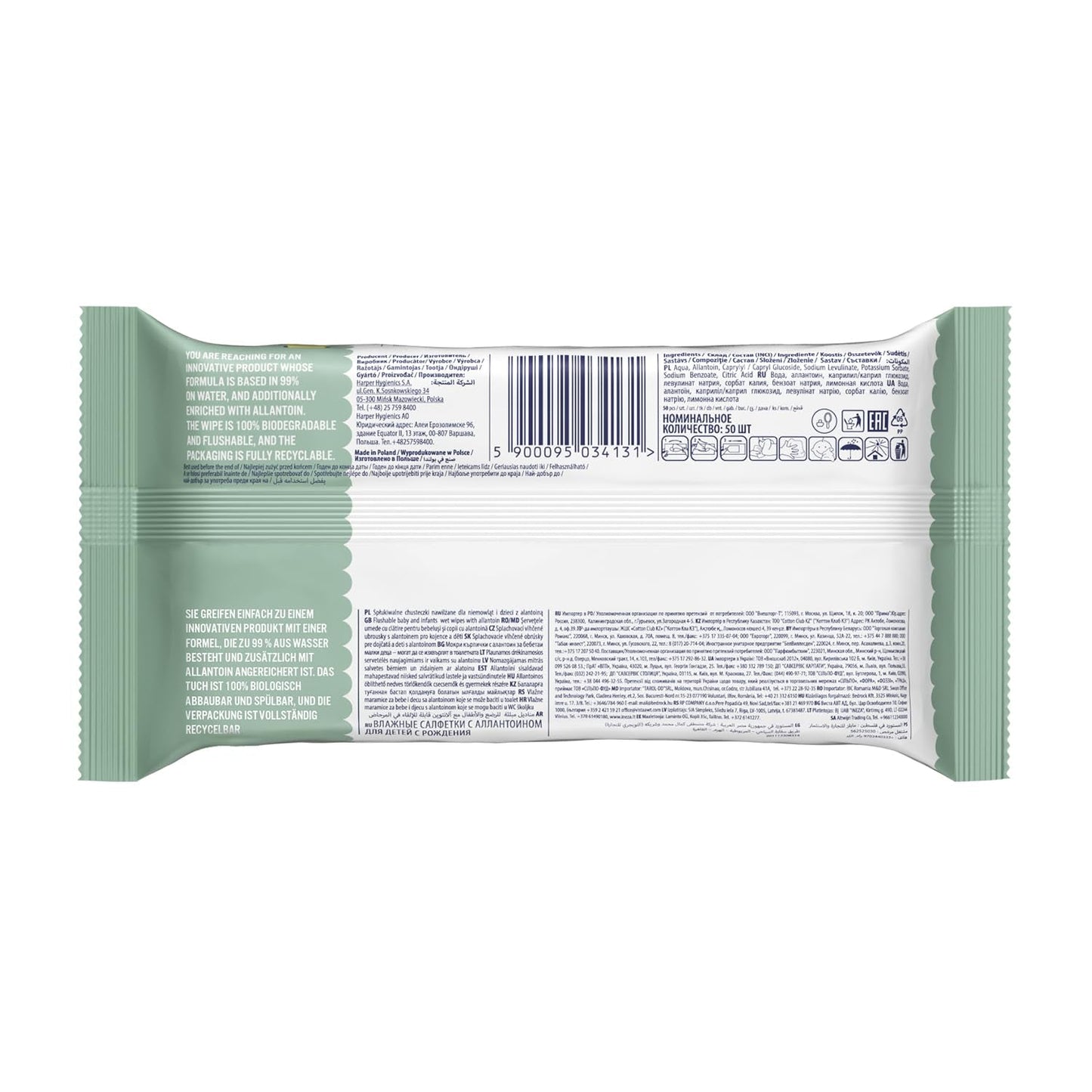 Cleanic Baby Eco Pure Water Feuchttücher – (1 x 50 Stk.) Feuchttücher für Kinder und Kleinkinder – parfümfrei, abspülbar, empfindliche Haut – 50 Stk.