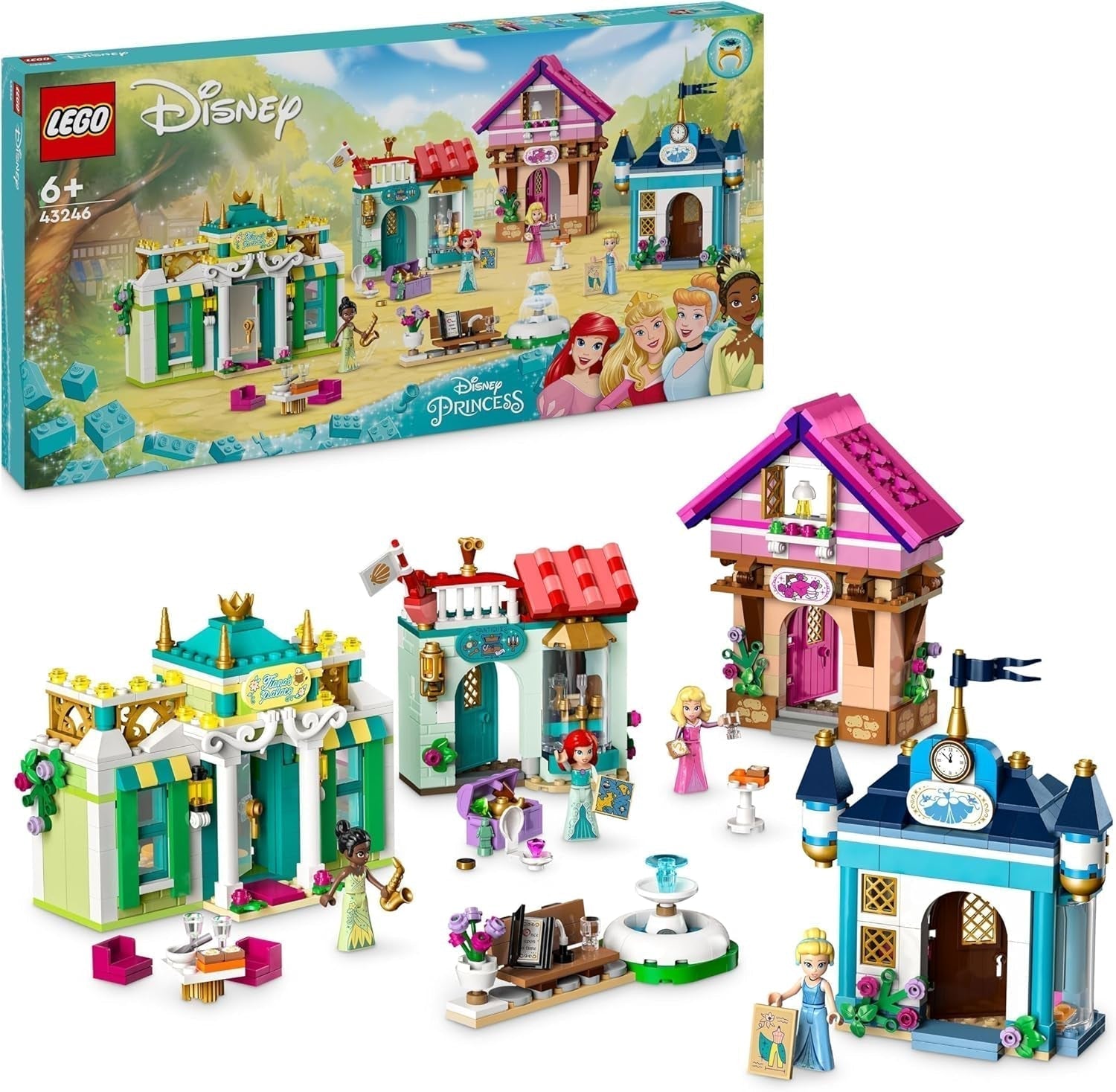 LEGO Disney Princess: Disney Princess Adventure Market, Spielzeughaus mit 4 Puppen, darunter Aschenputtel und Arielle, Spielset mit Schatzkarte, Geschenk für Mädchen und Jungen ab 6 Jahren 43246 Bausets Besuchen Sie den LEGO-Store Single