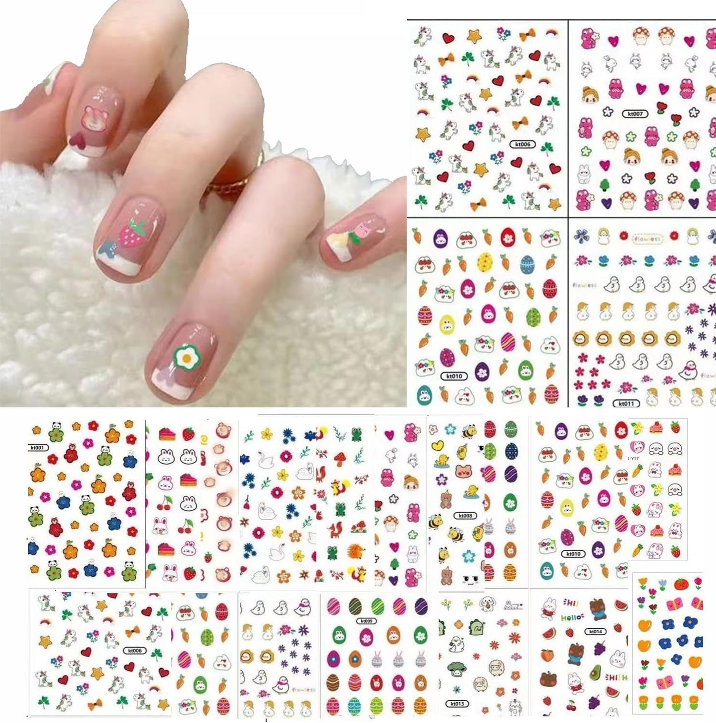 Niedliche Nagelaufkleber für Kinder, 20 Blatt, 3D-Nagelaufkleber, die im Dunkeln leuchten, Blumen, bunte Nagelkunstdekorationen, Nagelaufkleber, selbstklebende Aufkleber, DIY-Dekorationszubehör
