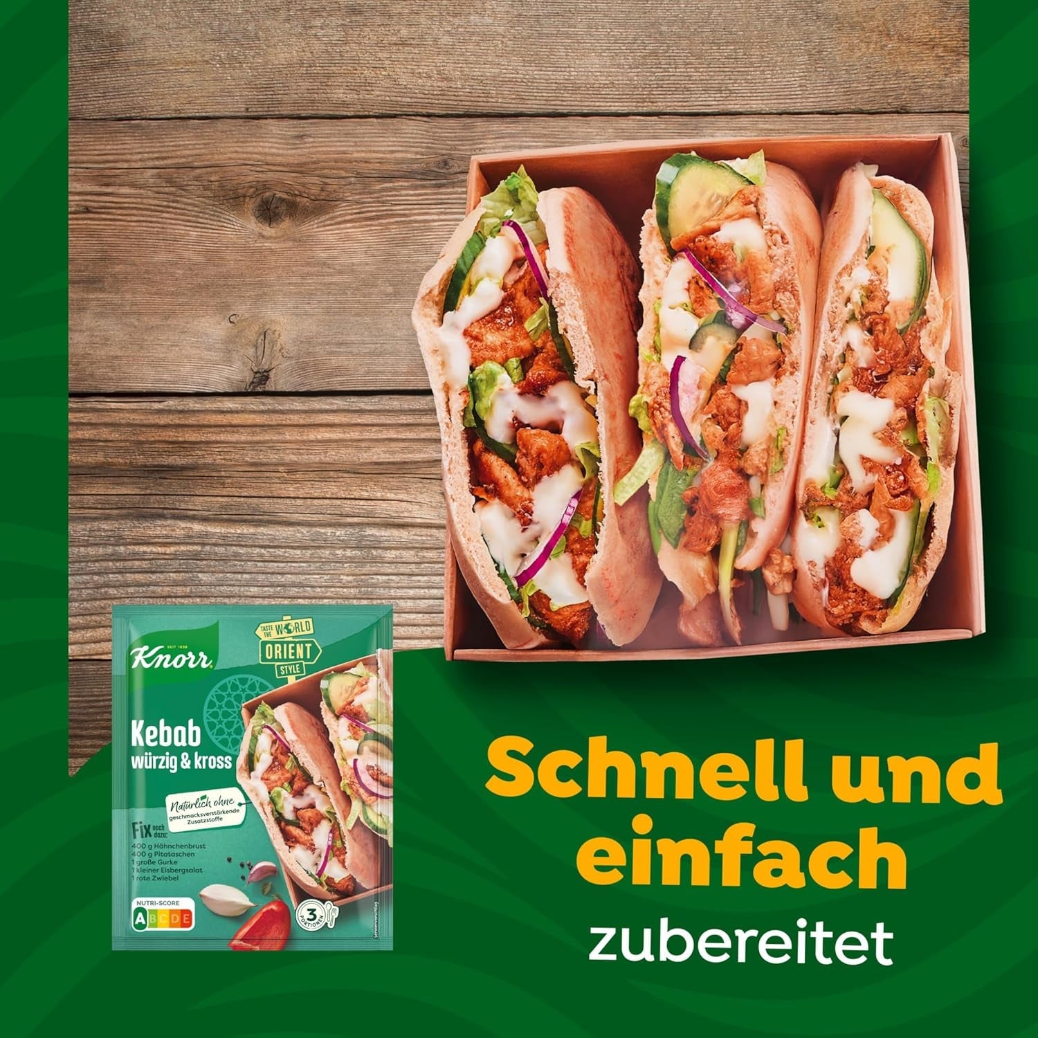 Knorr Fix Kebab für ein würziges und krosses Hähnchen Gericht ohne geschmacksverstärkende Zusatzstoffe 3 Portionen