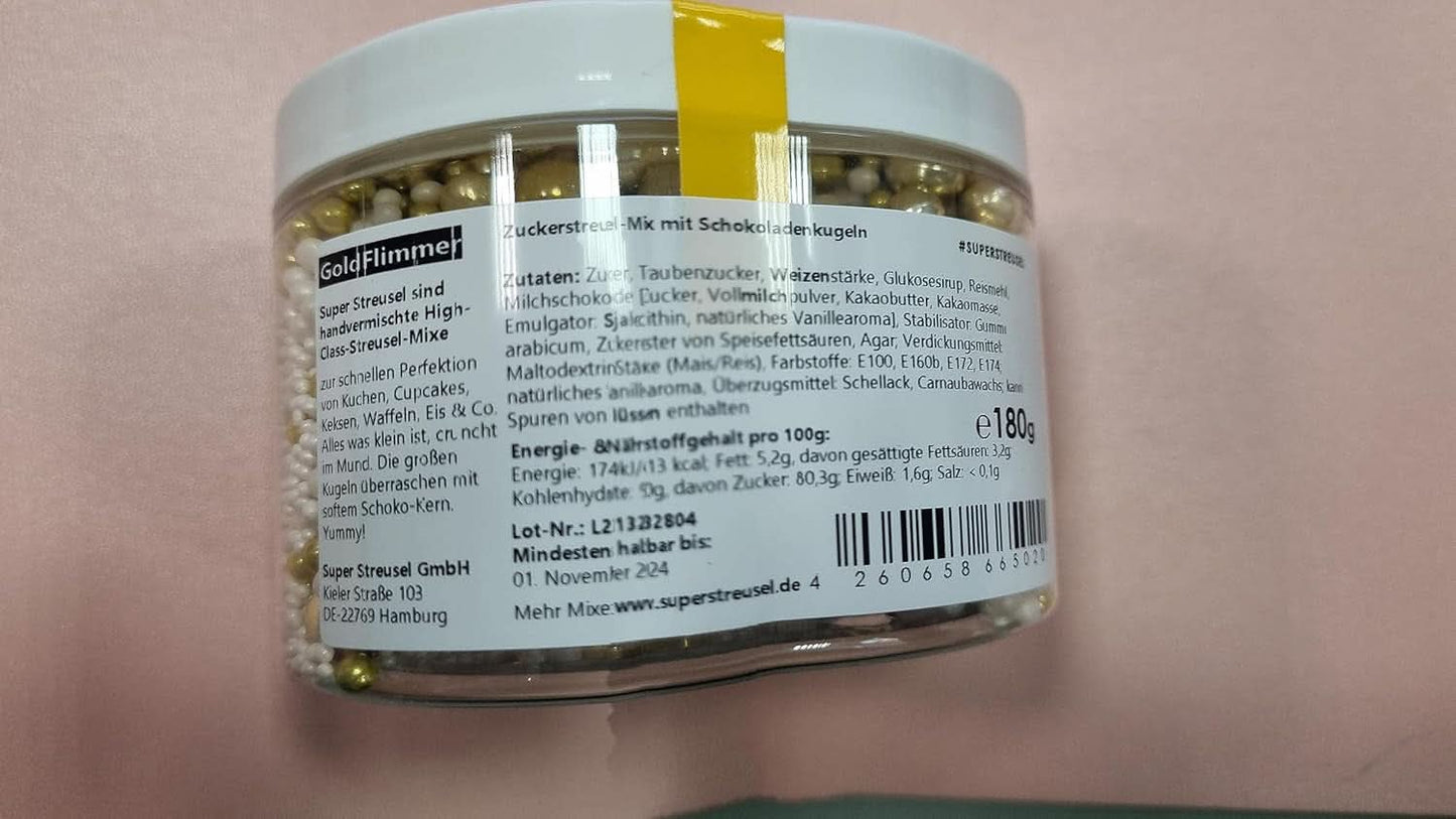 Super Streusel Gold Glimmer, Weihnachtsstreusel, 180 Gramm Streusel Naty Shop
