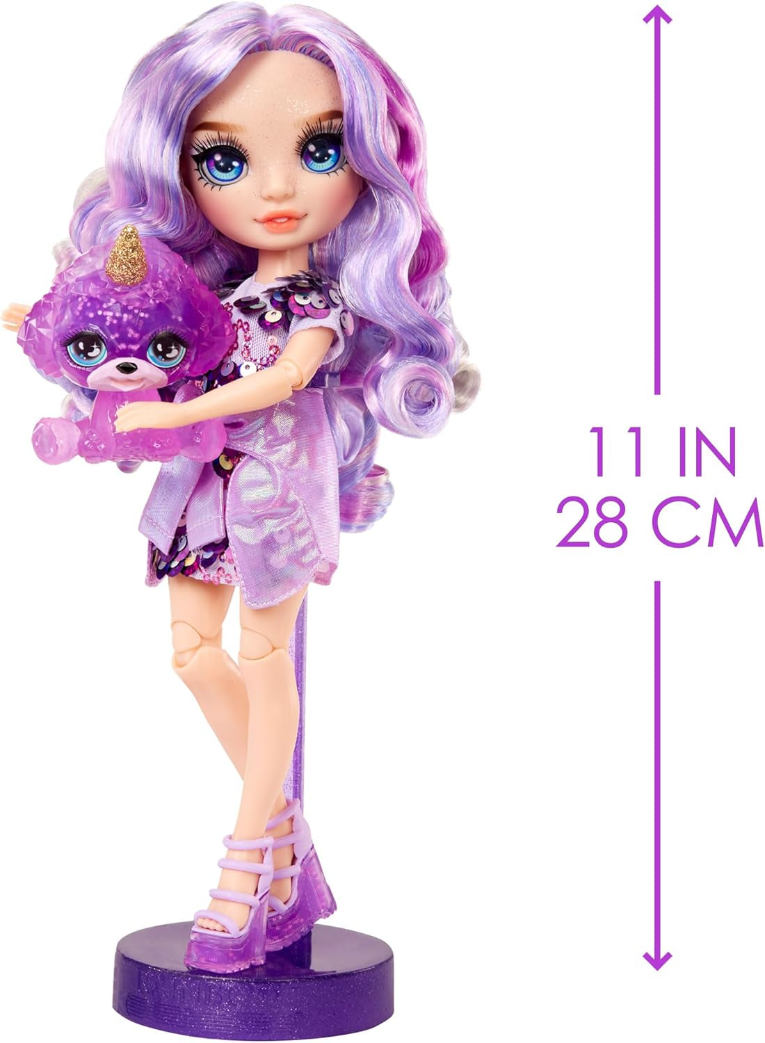 Rainbow High Modepuppe mit Schleim und Haustier – Lila – 28 cm große Glitzerpuppe mit Glitzerschleim, magischem Haustier und Modeaccessoires – Spielzeug für Kinder – ideal für 4–12 Jahre