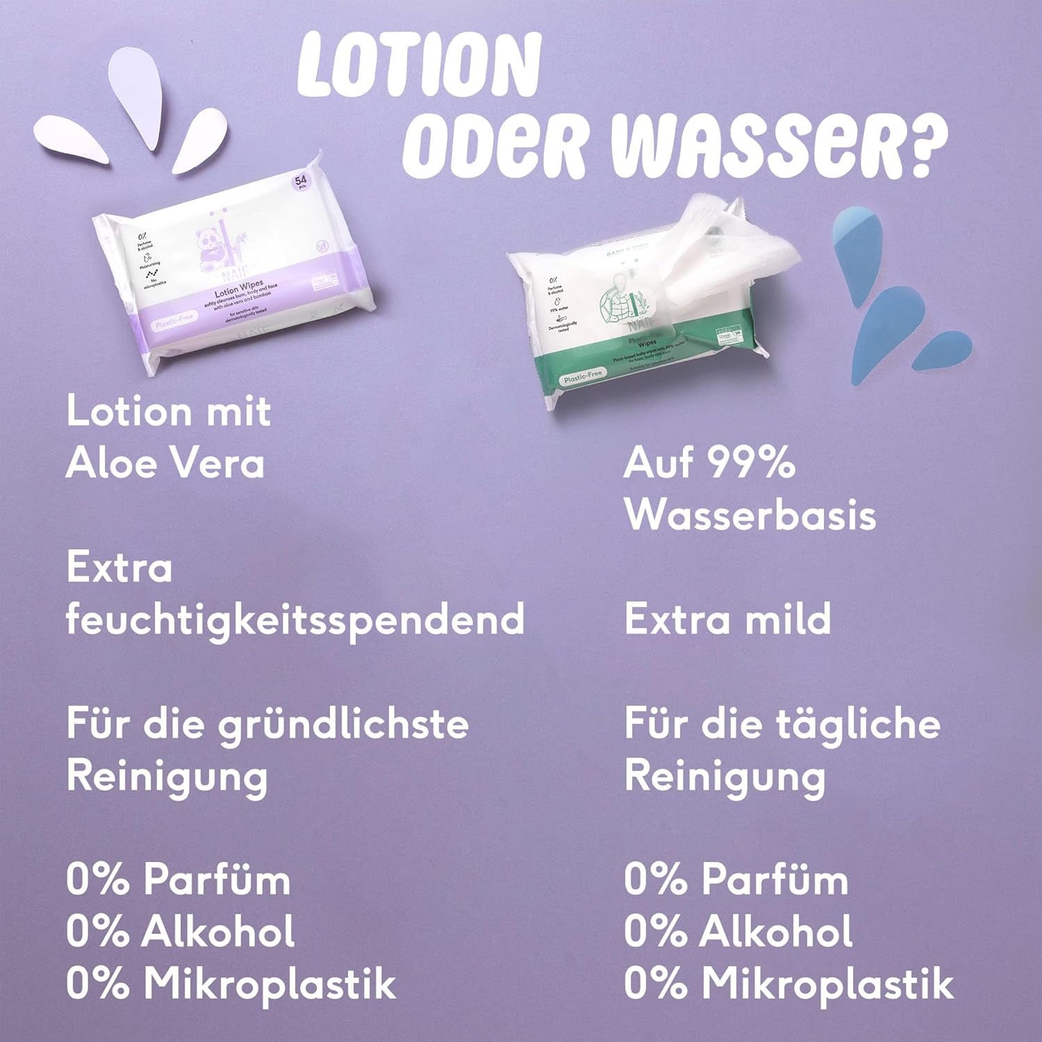 Naïf – Plastikfreie Feuchttücher – 162 Stück (3 Packungen mit je 54 Tüchern) – Pflege für Babys Po, Körper und Gesicht – 99 % Wasser – 0 % Duftstoffe und Alkohol