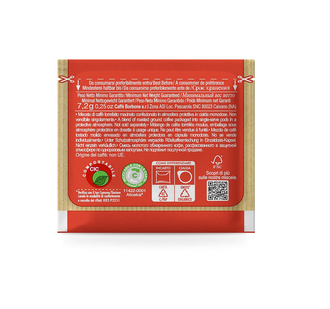 Caffè Borbone Kompostierbare Kaffeepads, Rote Kaffeemischung – 150 Pads – Kompatibel mit ESE System Papier Pads 44 mm