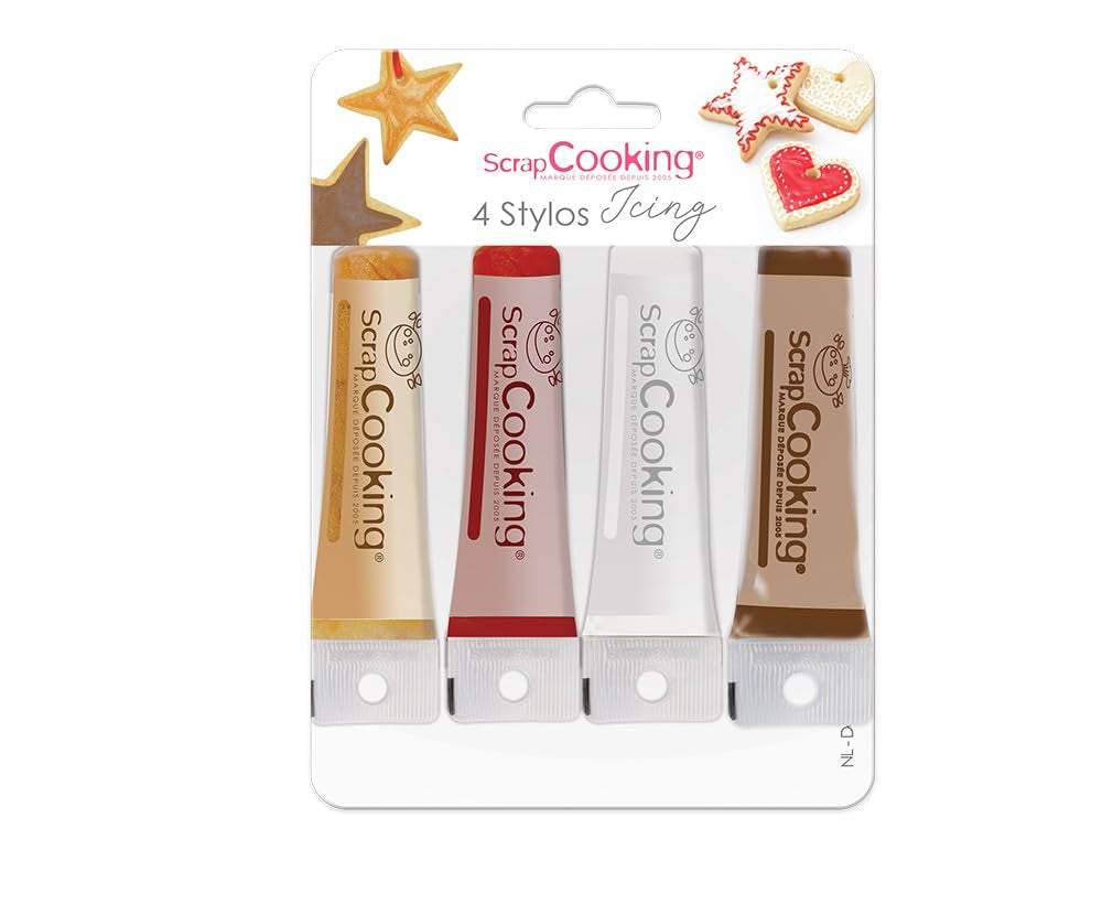Scrapcooking – 4-teilige Marker: Gold, Schokolade, Weiß und Rot – dekorative essbare Stifte zum Schreiben und Zeichnen auf Desserts, Kuchen und Keksen