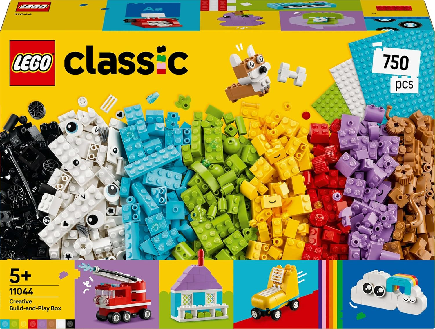 LEGO Classic Kreativset zum Bauen und Spielen – Set mit farbigen Steinen – Baue ein Haus, einen Hund, ein lustiges Auto, eine Klaviertastatur und einen Regenbogen – Bastelset für Jungen und Mädchen ab 5 Jahren. Bausets Besuchen Sie den LEGO-Store