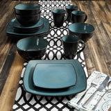 Gibson 99813.16R Elite Soho Lounge Reactive Glaze 4-Personen-Geschirrset, 16-teilig, Blau-Grün/Schwarz-Zweitoneffekt