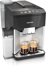 Siemens EQ500 Espressovollautomat TQ513D01, viele Kaffeespezialitäten, Milchaufschäumer, integrierter Milchbehälter, automatische Dampfreinigung, 1500 W, Natural Light Silver/Piano Black