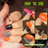 72 Stück Halloween-Nägel, selbstklebende künstliche Nägel, kurze künstliche Nägel, selbstklebende gepresste Nägel, Kürbisgeist, künstliche Nägel, Tipps, Nagelkunst, Orange, Grün, Schwarz