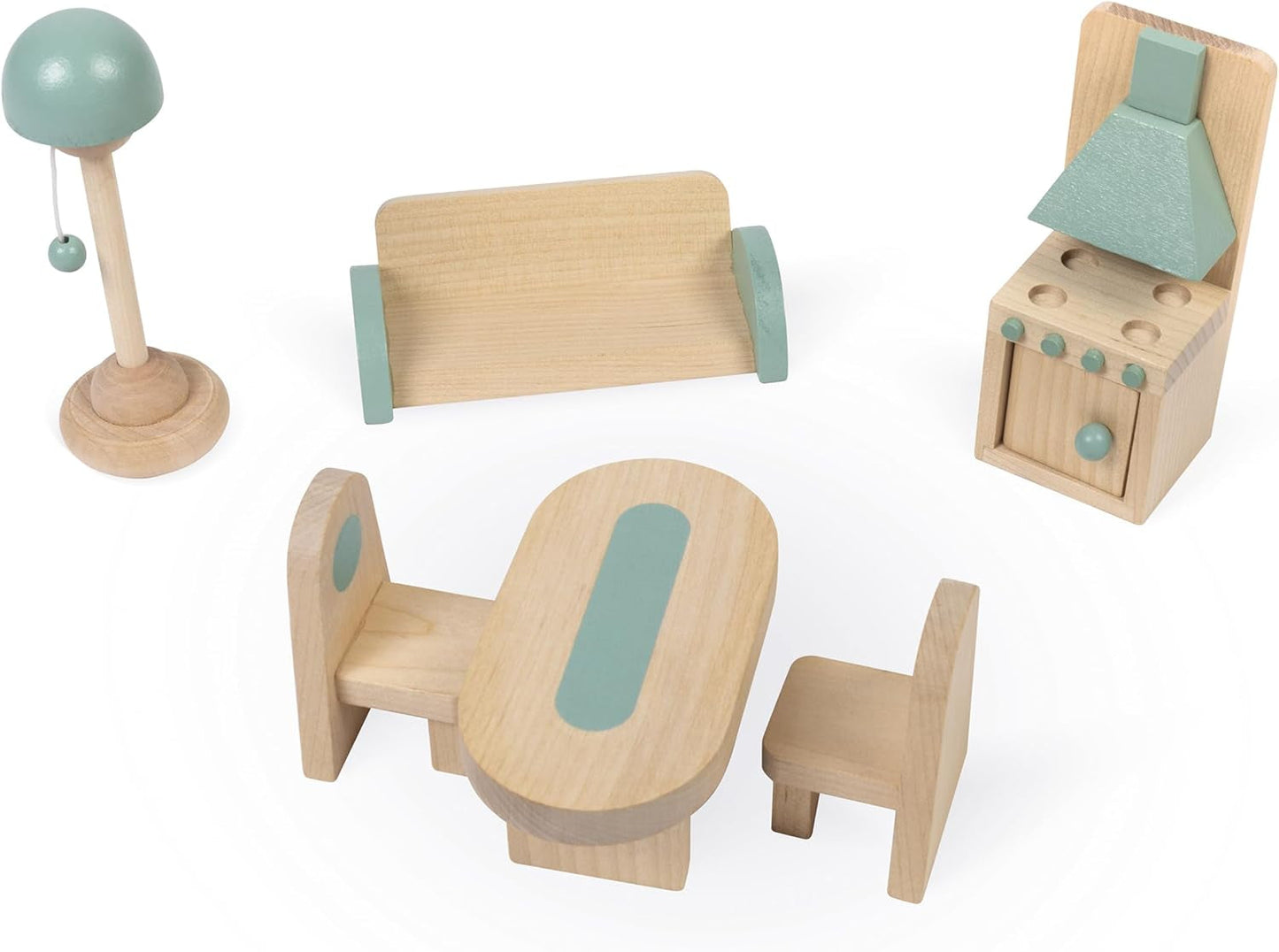 Janod – Mein erstes Puppenhaus aus Holz – 10 Zubehörteile – Puppenmöbel – magnetische Türen und abnehmbares Dach – FSC-zertifiziertes Holzspielzeug – ab 3 Jahren