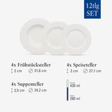 Villeroy & Boch Wonderful World 12-teiliges Geschirrset, spülmaschinen- und mikrowellengeeignet, weiß, Teller, Geschirr, Porzellan, Speiseteller, Set, modernes Geschirrset, Premium-Porzellan
