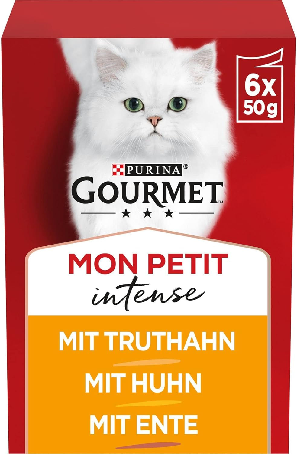 Gourmet Mon Petit Intense Nassfutter für Katzen, Geflügel-Sorte, 8er-Pack (8 x 6 Beutel à 50 g)