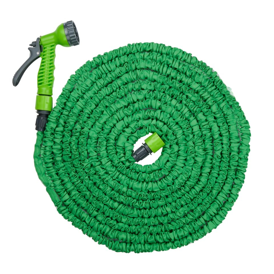 Kinzo Flexibler Gartenschlauch 20 m – inkl. Schlauch Schlauchzubehör – Flexibler Schlauch mit Sprühkopf mit 7 Sprühpositionen – Kunststoff – Grün/Grau