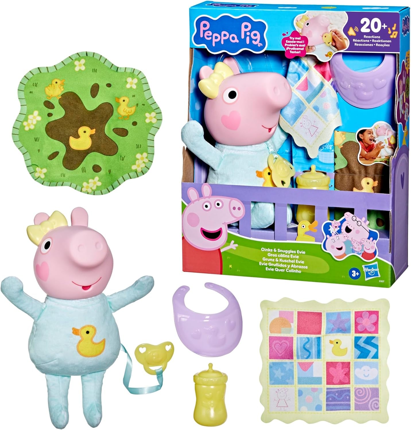 Peppa Pig 28 cm Evie Interaktive Puppe mit 20 Geräuschen und vielen Funktionen, Spielzeugset für Kinder ab 3 Jahren