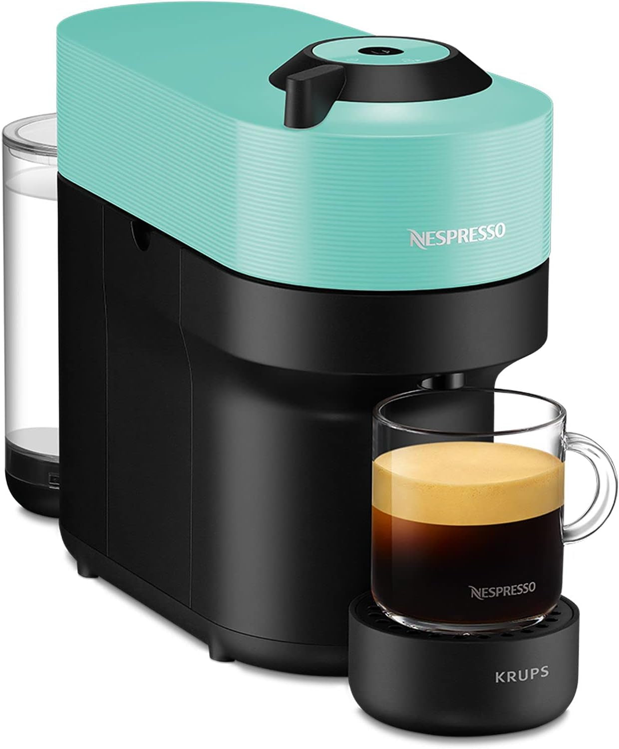Espressomaschine mit Nespresso Krups Vertuo Pop Kapseln, Fassungsvermögen: 560 ml, automatische Kapselerkennung, One-Touch-System, 4 Tassengrößen, verkürzte Aufheizzeit, nachhaltig, Aqua Mint, XN9204