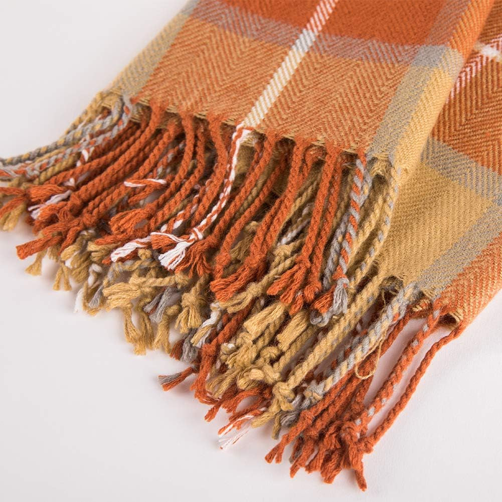 G Lake Orange karierte Decke, Überwurf, Acryl, weich, wendbar, Tagesdecke mit farbigen Fransen, Geschenk für Weihnachtsdekorationen, 127 cm B x 170,2 cm L-Pumpkin Orange Betten und Decken G Lake