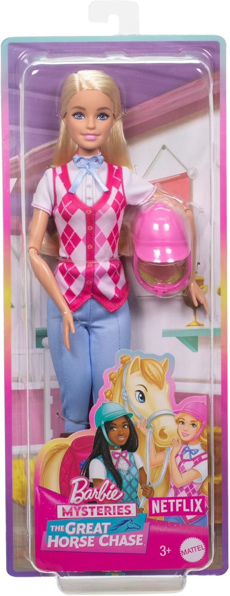 Barbie Malibu-Puppe und Zubehör aus Barbie Mysteries: The Secret Horse Adventure, einschließlich Modepuppe, abnehmbarem Reitoutfit und Helm, HXJ38