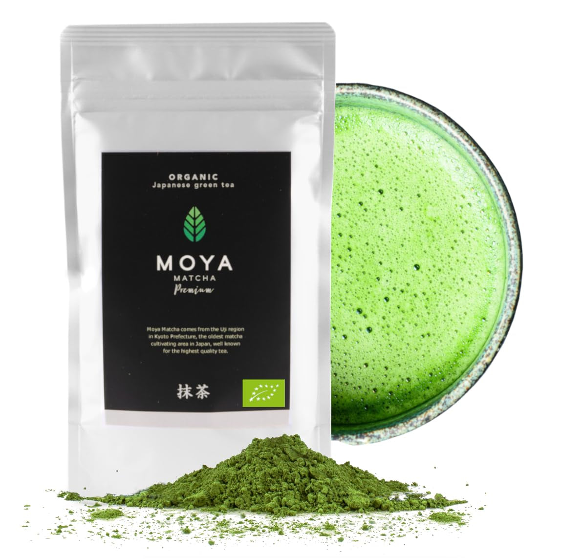 Bio-Grüntee-Moya-Matcha-Pulver | 100 g Premiumqualität für die Zeremonie | Biologisch angebaut und geerntet in Uji, Japan | Matcha-Grüntee-Pulver | Ideal für die japanische Wasserteezeremonie