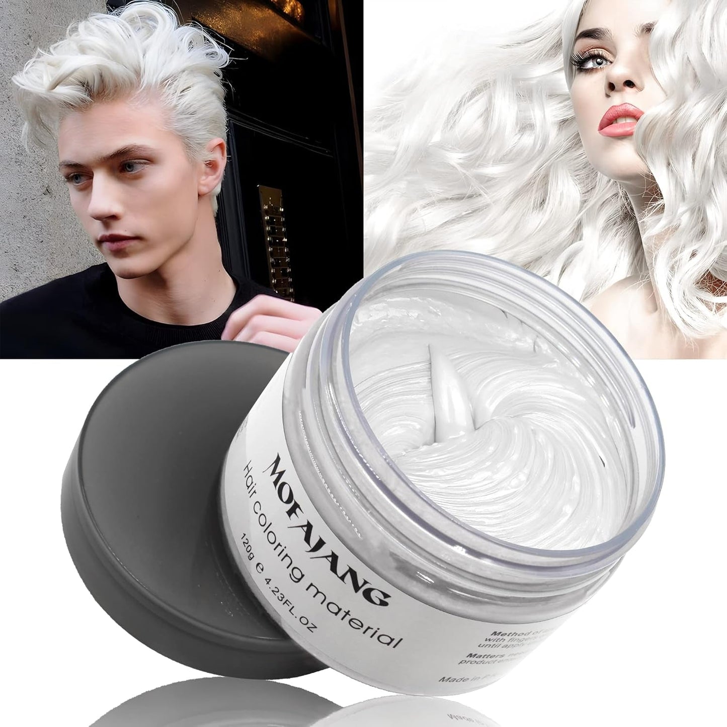 Temporäre Haarfarbe, Styling-Haarton für Männer und Frauen, natürliche Haarpomade, Haarfärbewachs für Party, Cosplay und Halloween, 4,23 Unzen (Silbergrau) Naty Shop Haarfarbe 1 Weiß
