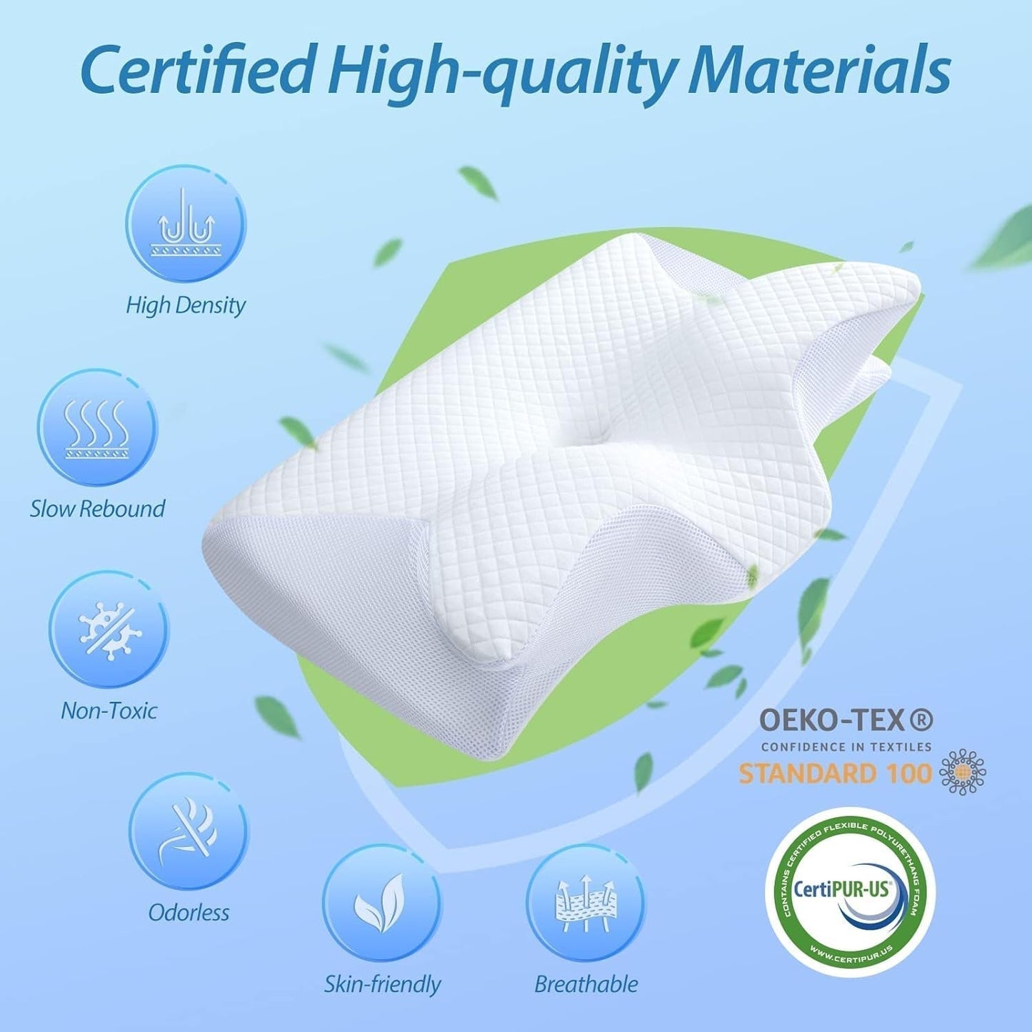 HOMCA Nackenkissen Orthopädisches Kissen 2-in-1-Memory-Schaum-Kissen Nackenstützkissen Ergonomisches Kopfkissen für Rücken-, Seiten- und Bauchschmerzen 60 x 13/11 x 40 cm Naty Shop Orthopädische Nackenkissen