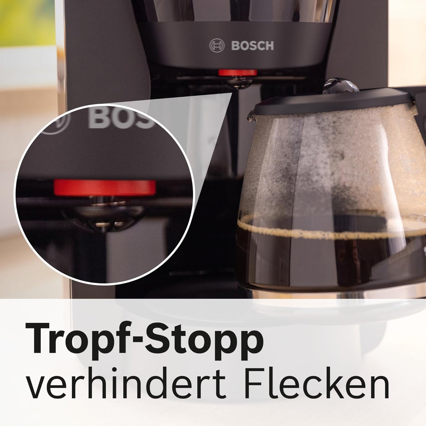 Bosch MyMoment TKA2M113 Filter-Espressomaschine, 1,25 l Glaskaraffe, 10–15 Tassen, 40-Minuten-Warmhaltefunktion, Anti-Tropf-System, drehbarer Filterhalter, abnehmbarer Wassertank, 1200 Watt, Mattschwarz