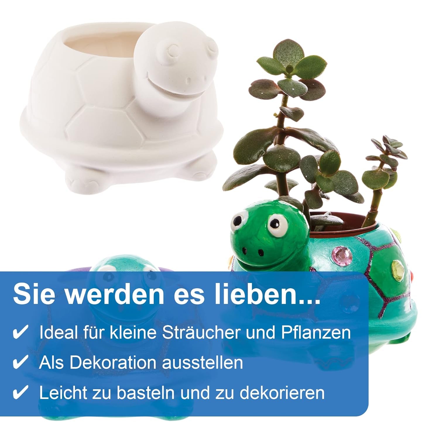 Baker Ross FX594 Schildkröten-Keramik-Pflanzgefäße – 2er-Pack, bemalen Sie Ihr eigenes Pflanzgefäß