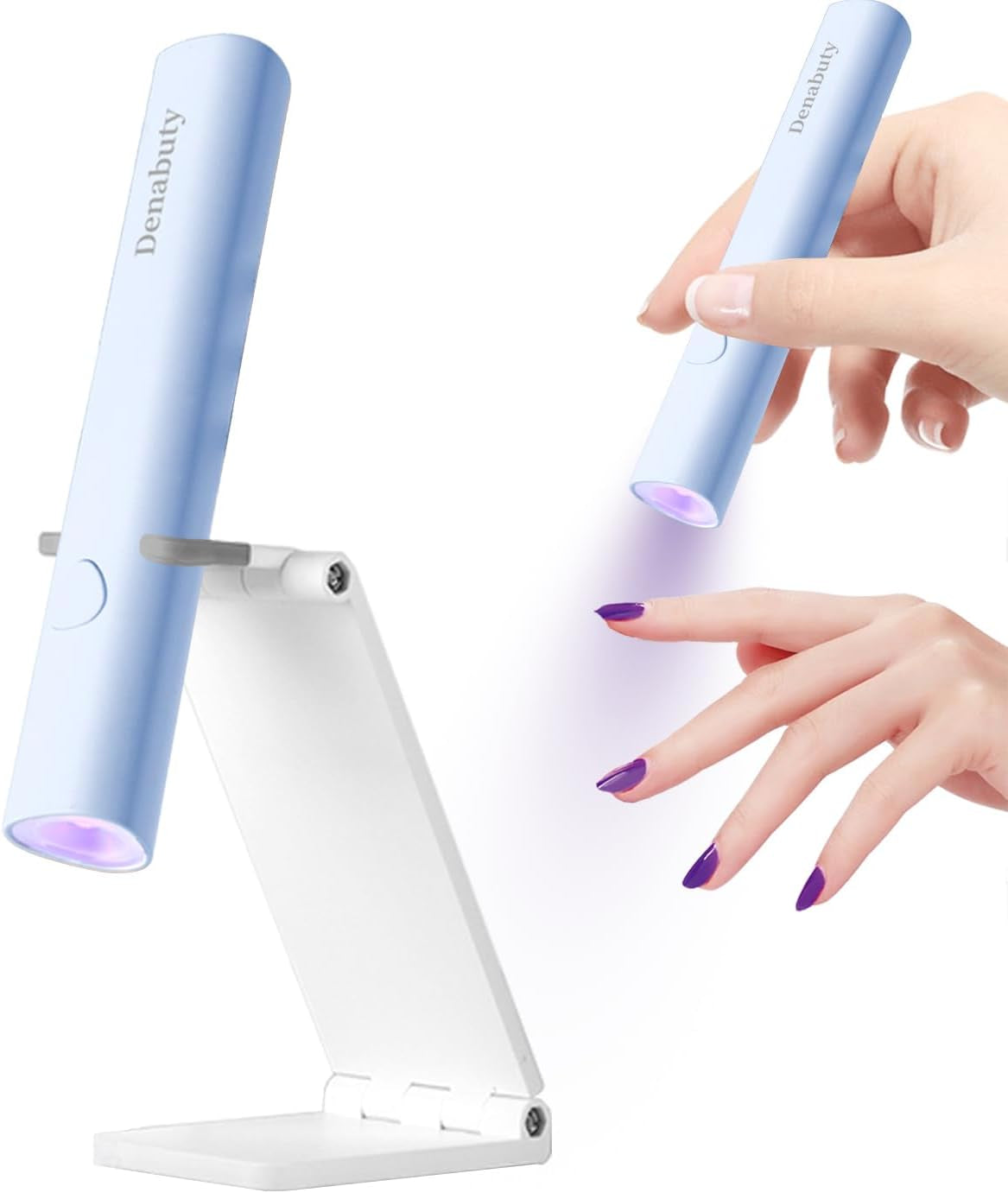 Denabuty UV-Lampe für Gel-Nagellack, Mini-U-V-LED-Lampe für Nagelersatz mit Ständer, tragbare kleine UV-Nagellampe für Gel-Nagellack, zum Aushärten von Nagelkleber und Nagelspitzen weiß