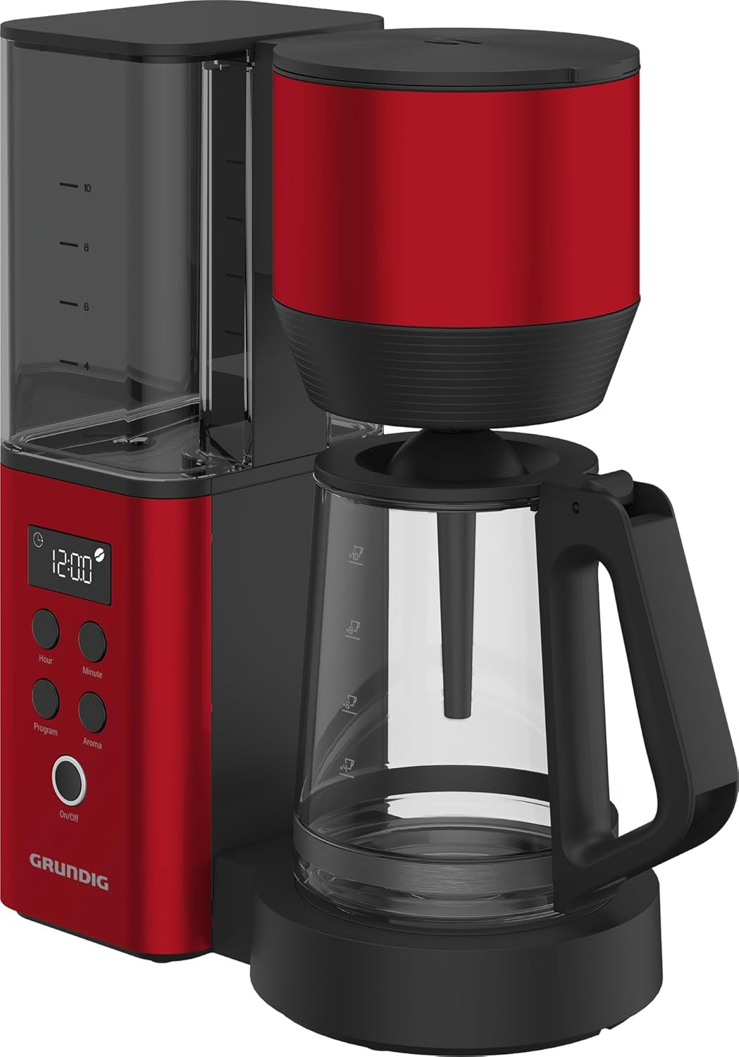 Digitale Espressomaschine mit Filter GRUNDIG KM8440, rot, 1000 W, 1,25 Liter