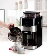DOMO DO721K Espressomaschine „Grind and Brew“ – Bean-to-Cup-Funktion – LCD-Display – Für gemahlenen Kaffee oder ganze Bohnen – 1,5 l