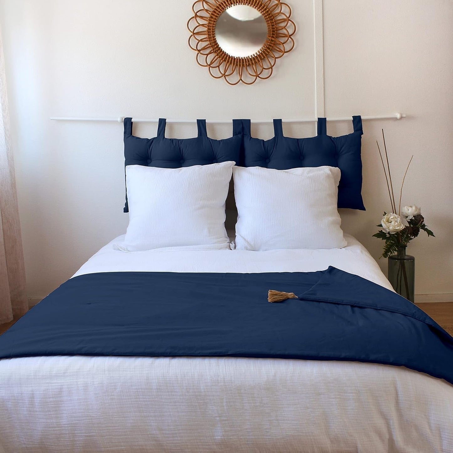 Enjoy Home - Panama-Kollektion - Steppdecke mit 4 Jutequasten - 100 % Baumwolle - Öko-Tex-Zertifikat - 90 x 190 cm - Farbe: Marineblau Steppdecken und Steppdecken Naty Shop