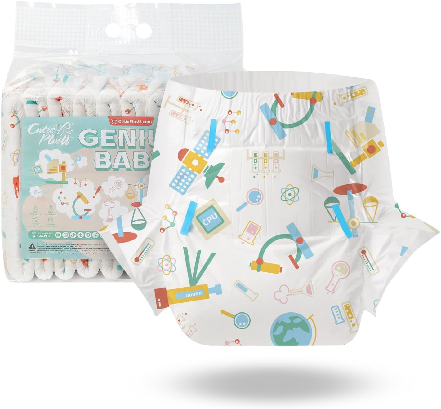 CutiePlusU Erwachsenenwindeln, 10er-Pack, Einweg-Blattwindeln für Damen und Herren, maximale Saugfähigkeit über Nacht – I Love Summer (mittlere Größe 71–96 cm)