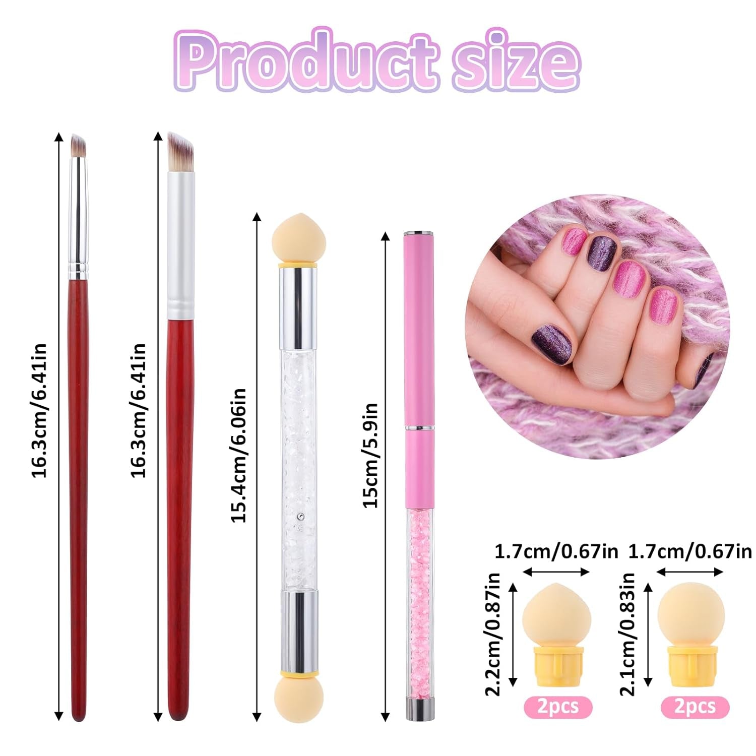 Nail Art Rendering-Werkzeuge Schwamm Undtupfpinsel, Sponge Brush Applicator, Doppelter Kopf Ombre Sponge Stick Mit 4 Ersatzköpfen, Nail Art Schwamm Und Tupfpinsel, Ombre Nagelpinsel Für Gelnägel