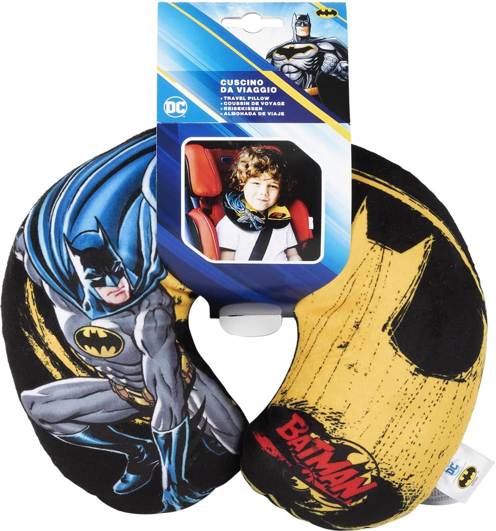 DC Comics Weiches Batman-Auto-Reise-Nackenkissen, Kindersicherheit, Komfort, Superheld, Fledermaus-Mann, Cuscino Da Viaggio Auto, Hellblau, Einheitsgröße. Reisekissen Naty Shop
