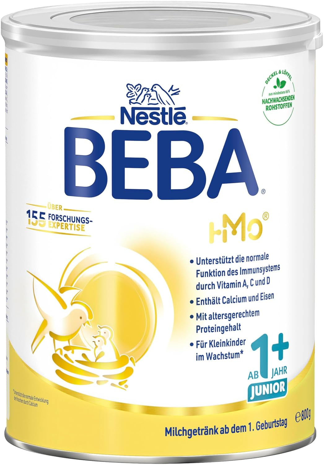 BEBA Junior 1+ Milchgetränk ab 1 Jahr, Mit HMO, Altersgerechter Proteingehalt, Nur Laktose, Ohne Palmöl, Ohne Fischöl, Kleinkindnahrung, Babymilchpulver, 3er Pack (3 x 800g)