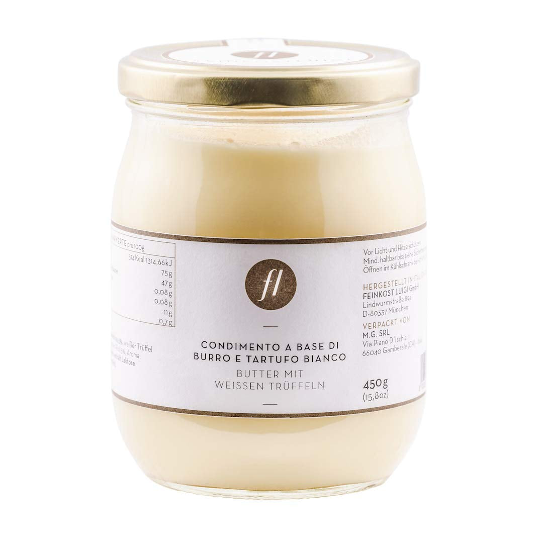 Feinkost Luigi – Trüffelbutter im Glas mit 5 % echtem weißen Trüffel (450g) aus Italien