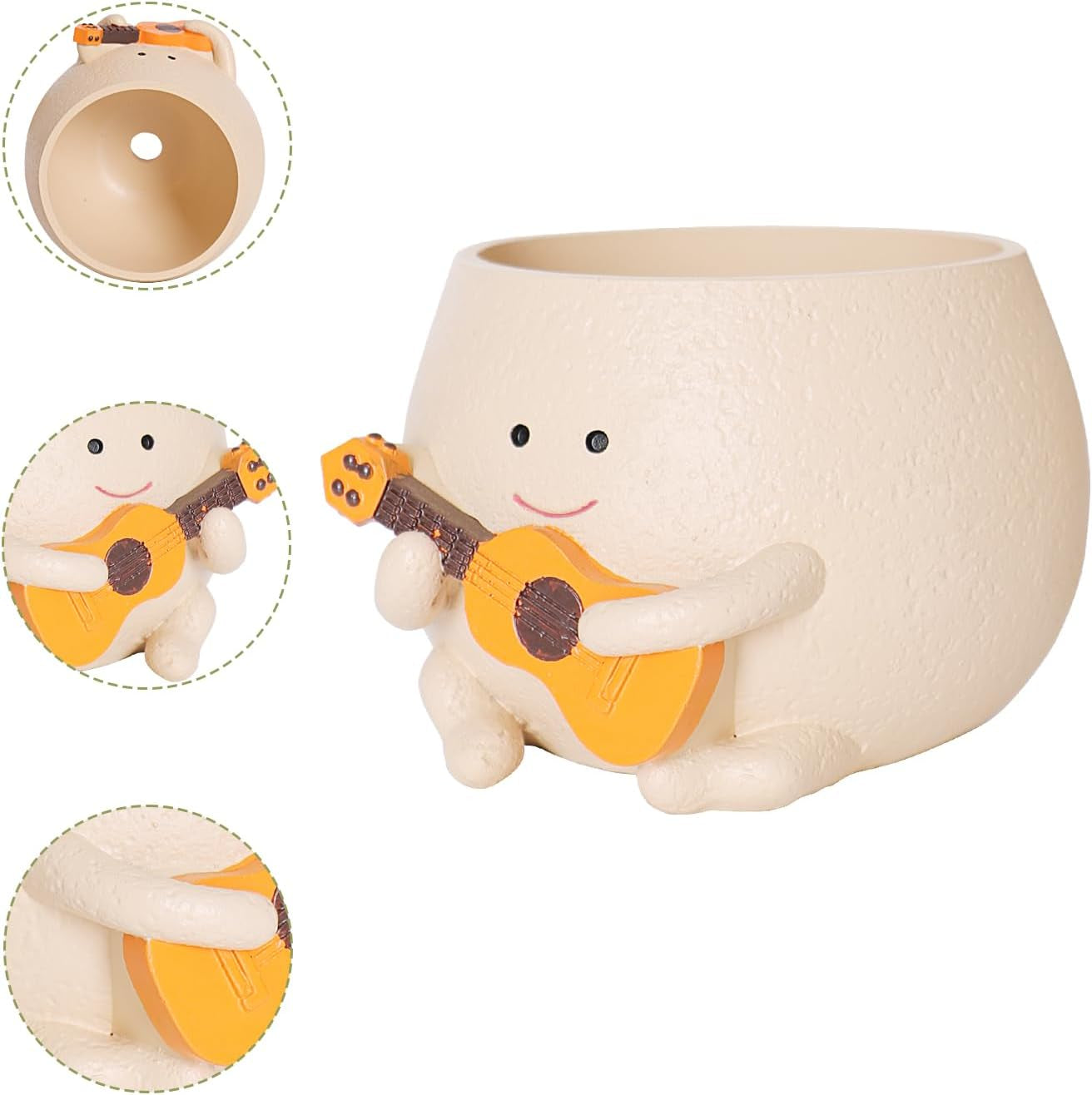 Blumentöpfe mit Smiley-Gesicht, niedlicher Harzkopf, Perlenkette, Blumentopf, einzigartige Gitarre, für drinnen und draußen, saftiger Blumentopf, Geschenkidee für Mama