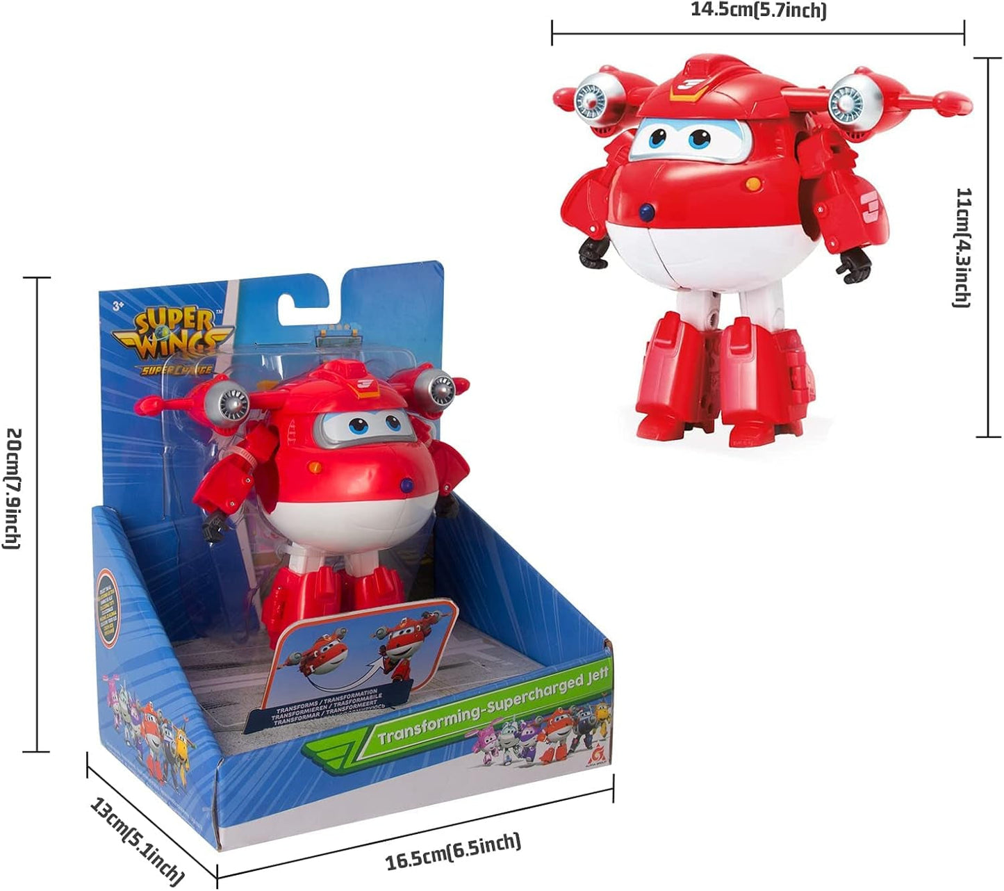 Super Wings 5" Transforming Characters 2er-Pack Transforming Supercharged Jett + Tino Transformer Spielzeug für Jungen und Mädchen ab 3 Jahren, rote Actionfiguren, Naty Shop