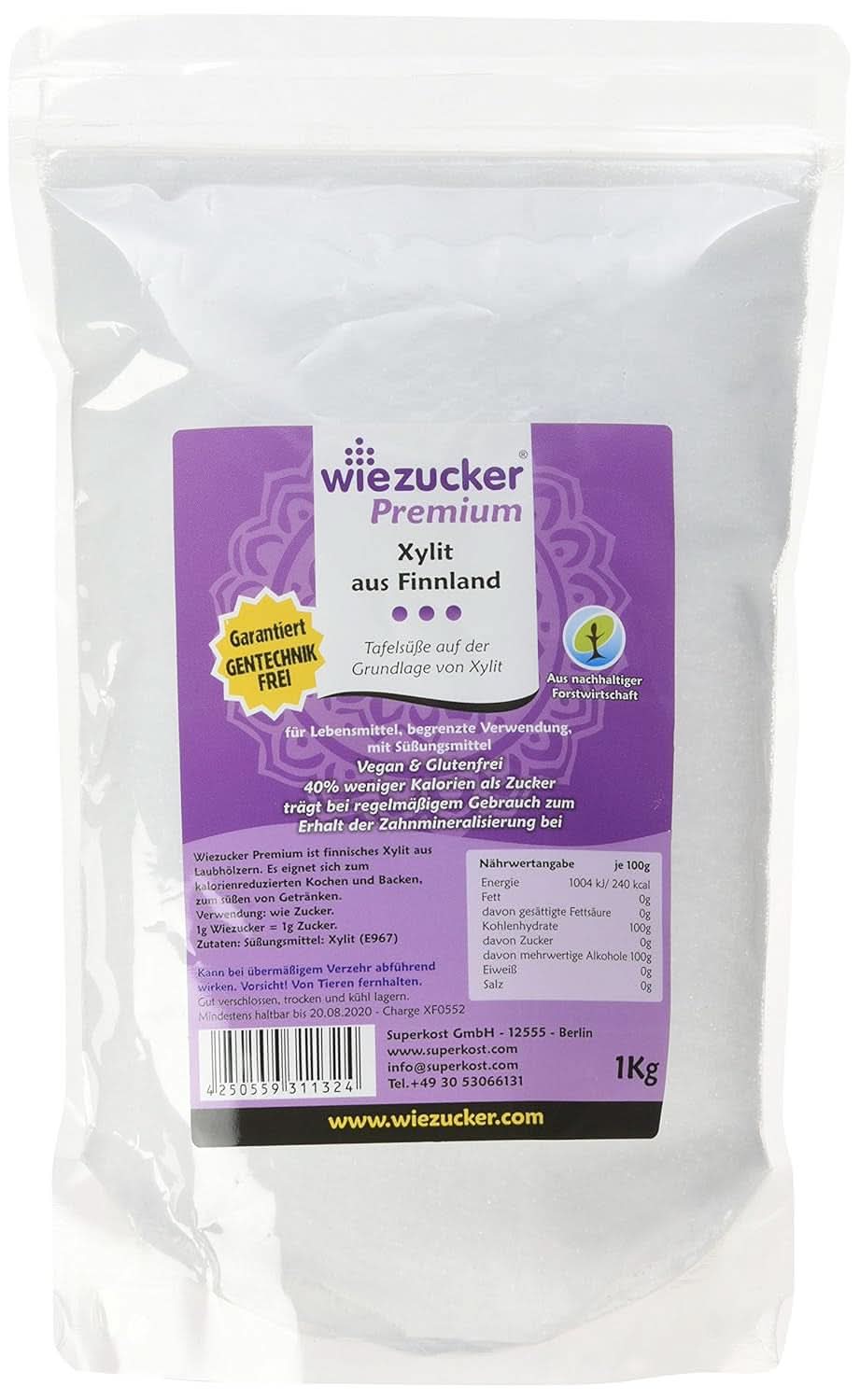Original Birkenzucker aus Finnland, 1 kg Süßstoffe Naty Shop