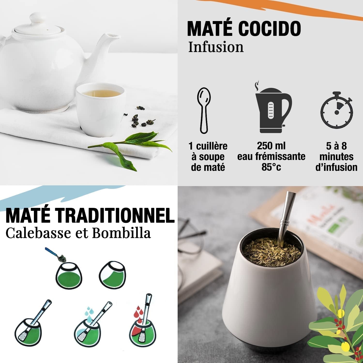 ORIGEENS BIO YERBA MATE MIT MINZE UND ZITRONE 200 G – Frische I Ungerösteter Bio Yerba Mate, Blätter, ohne Stiele und Staub