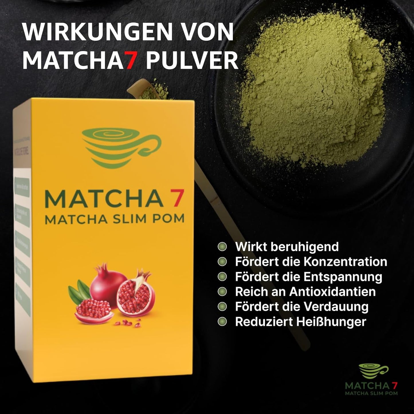 ® Ceremonial Matcha Powder X Granatapfel 100G [Unterstützt Gewichtsverlust und Stoffwechsel] – Grüner Tee für einen aktiven und gesunden Lebensstil – Grüner Tee ohne Zusatzstoffe (rein und natürlich)