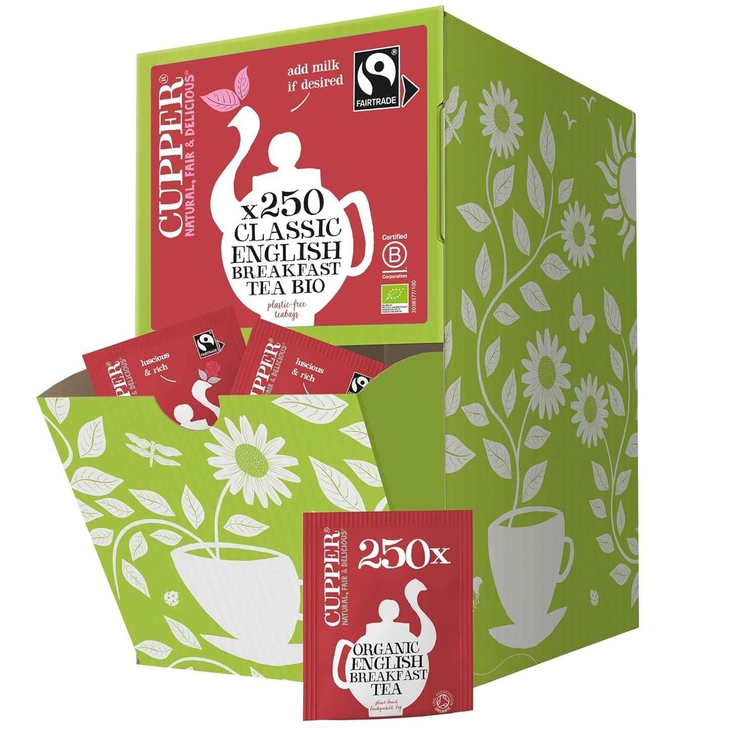 Cupper Bio-Früchtetee Cranberry Himbeere | Himbeertee | 250 ungebleichte Teebeutel | Großpackung | Perfekt fürs Büro | Ökologisch | Fairer Handel