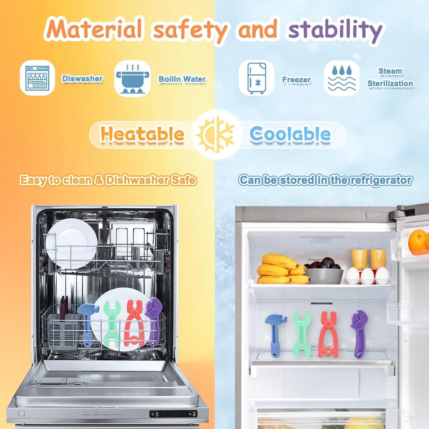 Baby-Beißring [Original] – Silikon-Beißring-Spielzeug, cooler Beißring, Zahnungshilfe, BPA-frei | Spielzeug, Accessoires und Geschenke für Kleinkinder ab 3 Monaten | 4 Stück