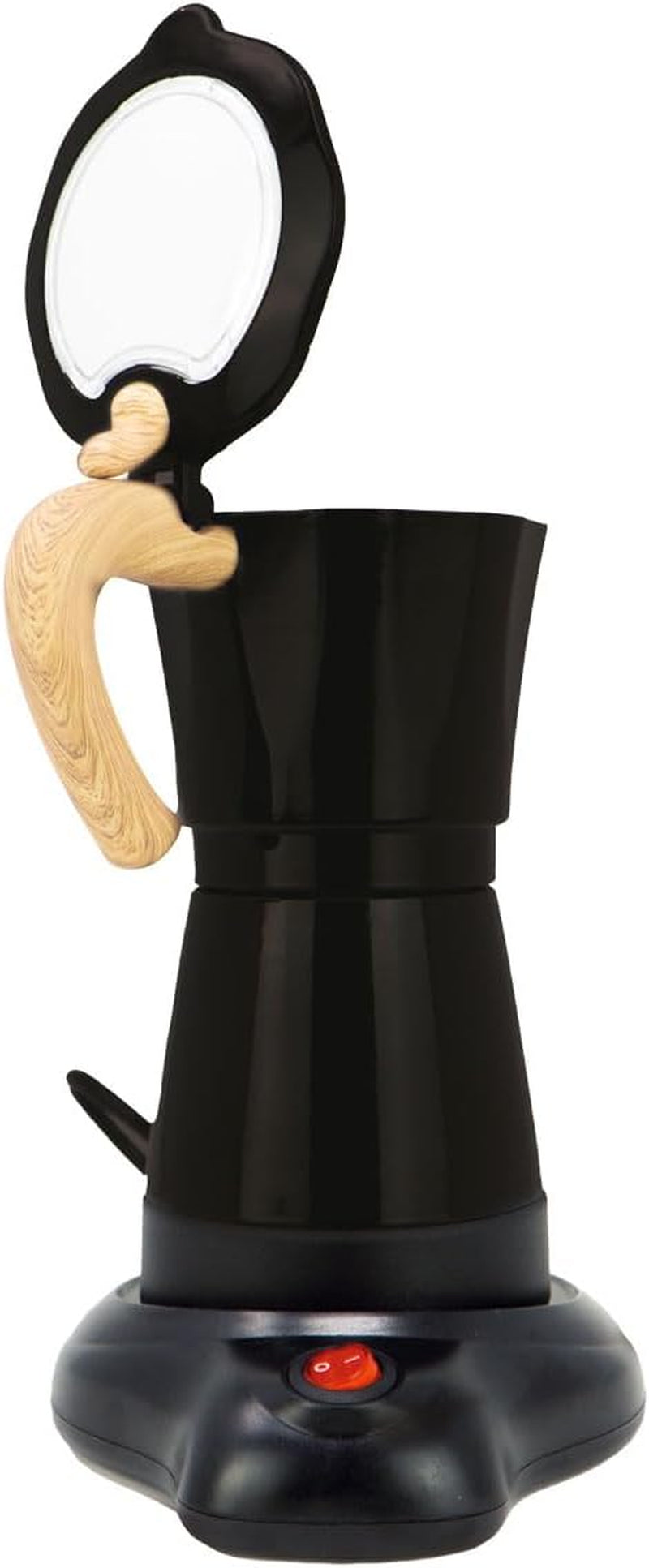 Jocca italienische elektrische Kaffeemaschine, Aluminium, 6 Tassen, tragbare manuelle Kaffeemaschine mit Holzgriff, schwarzer Mokka-Stil