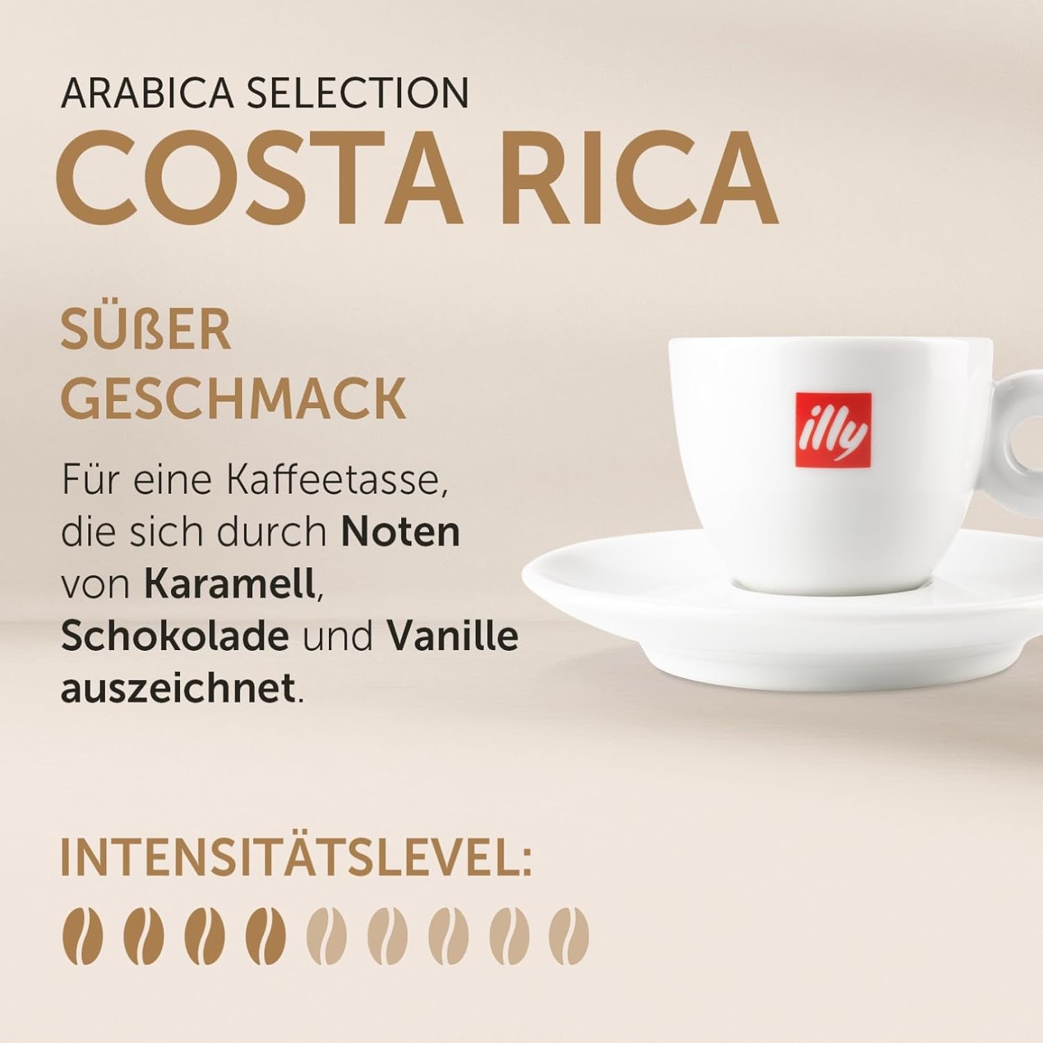 illy, Kaffeebohnen Arabica Selection Costa Rica, 100% Arabica mit Karamell-, Schokoladen- und Vanillenoten, süßer Gesmack, 1 Dose mit 250g