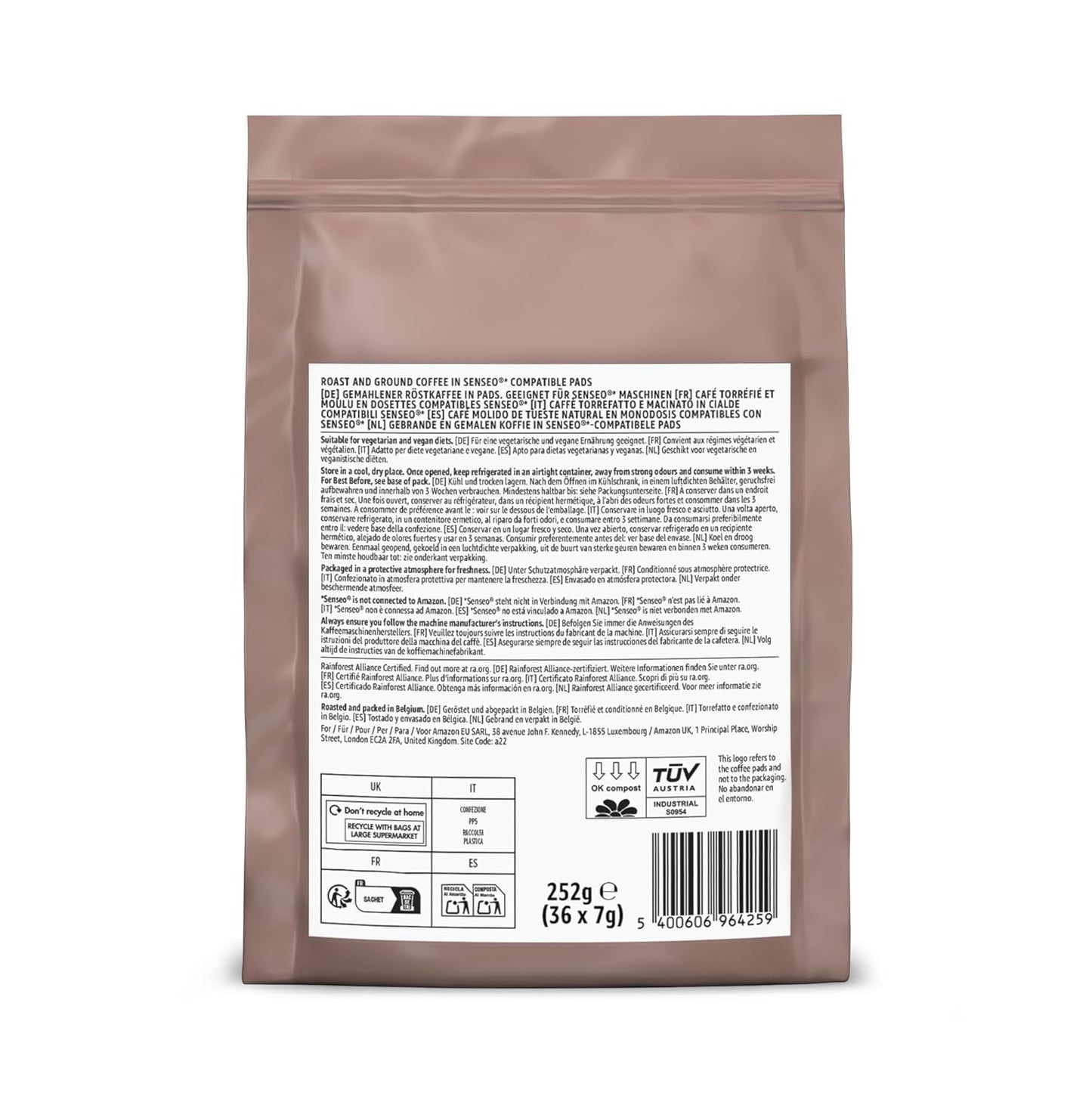 von Amazon Starke Pads, geeignet für Senseo-Maschinen, 36 Stück (1 Packung mit 36 ​​Stück) – Rainforest Alliance-zertifiziert