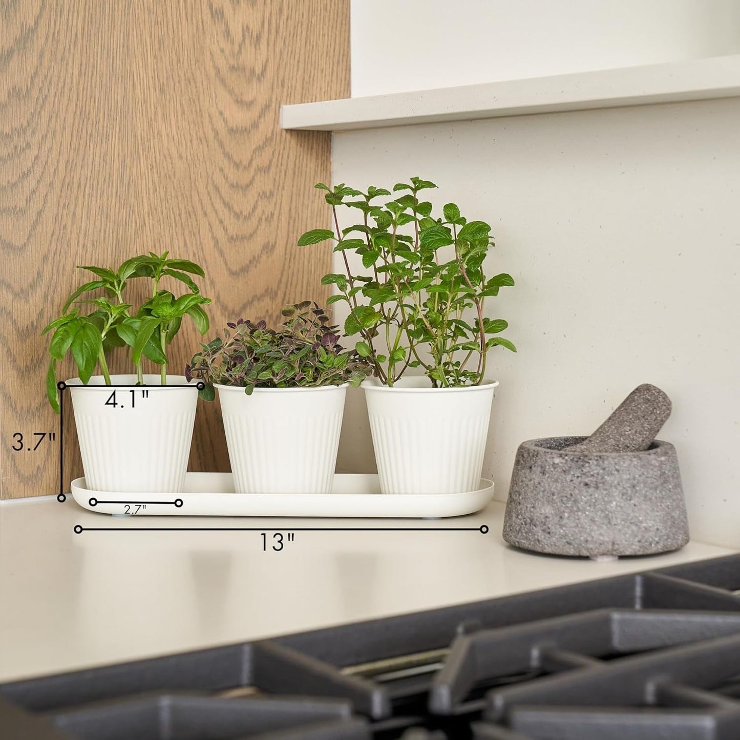 Set aus 3 wunderschönen Kräutergartentöpfen, perfekt für jede Fensterbank oder Küchentheke, ein modernes, dekoratives Gartenpflanzgefäß-Set inklusive Tablett und...