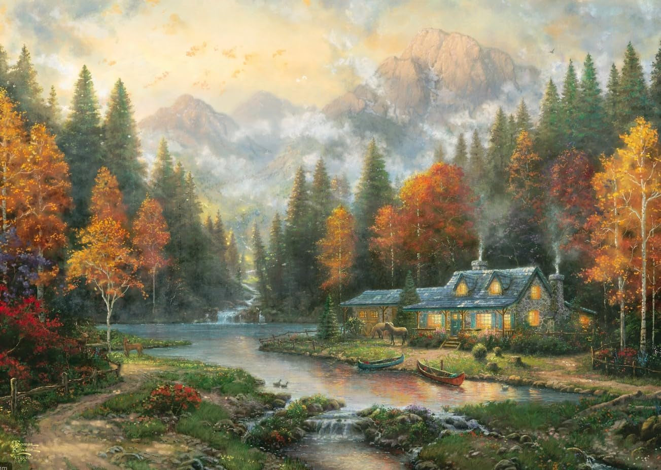 Schmidt Spiele 58784 Thomas Kinkade, Abend am Herbstsee, Puzzle 1000 Teile, buntes Puzzle Naty Shop