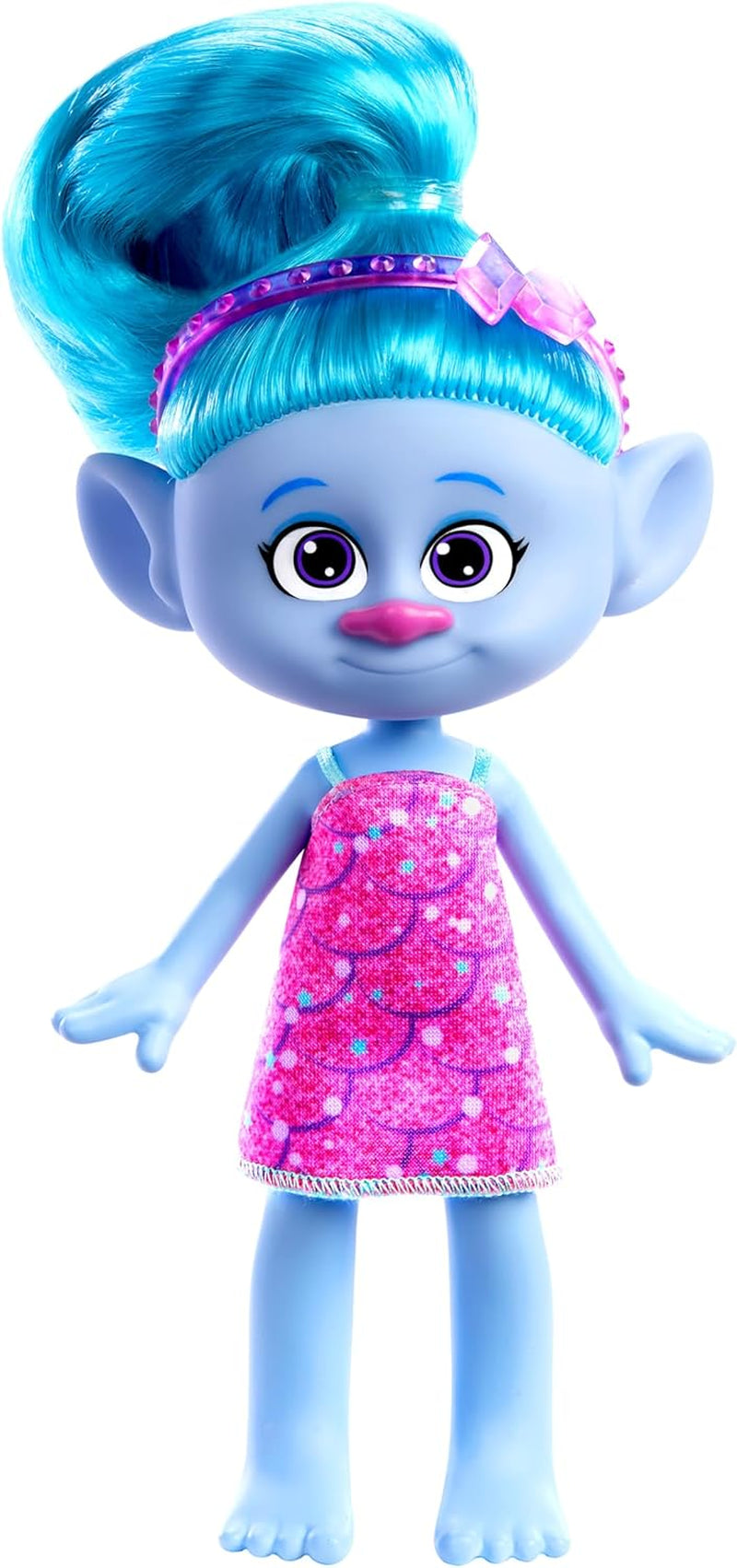 Mattel DREAMWORKS TROLLS United We Stand – Chenille Hairy Surprises Puppe mit glitzerndem blauem Haar, lila Stirnband, ab 3 Jahren, HNF15