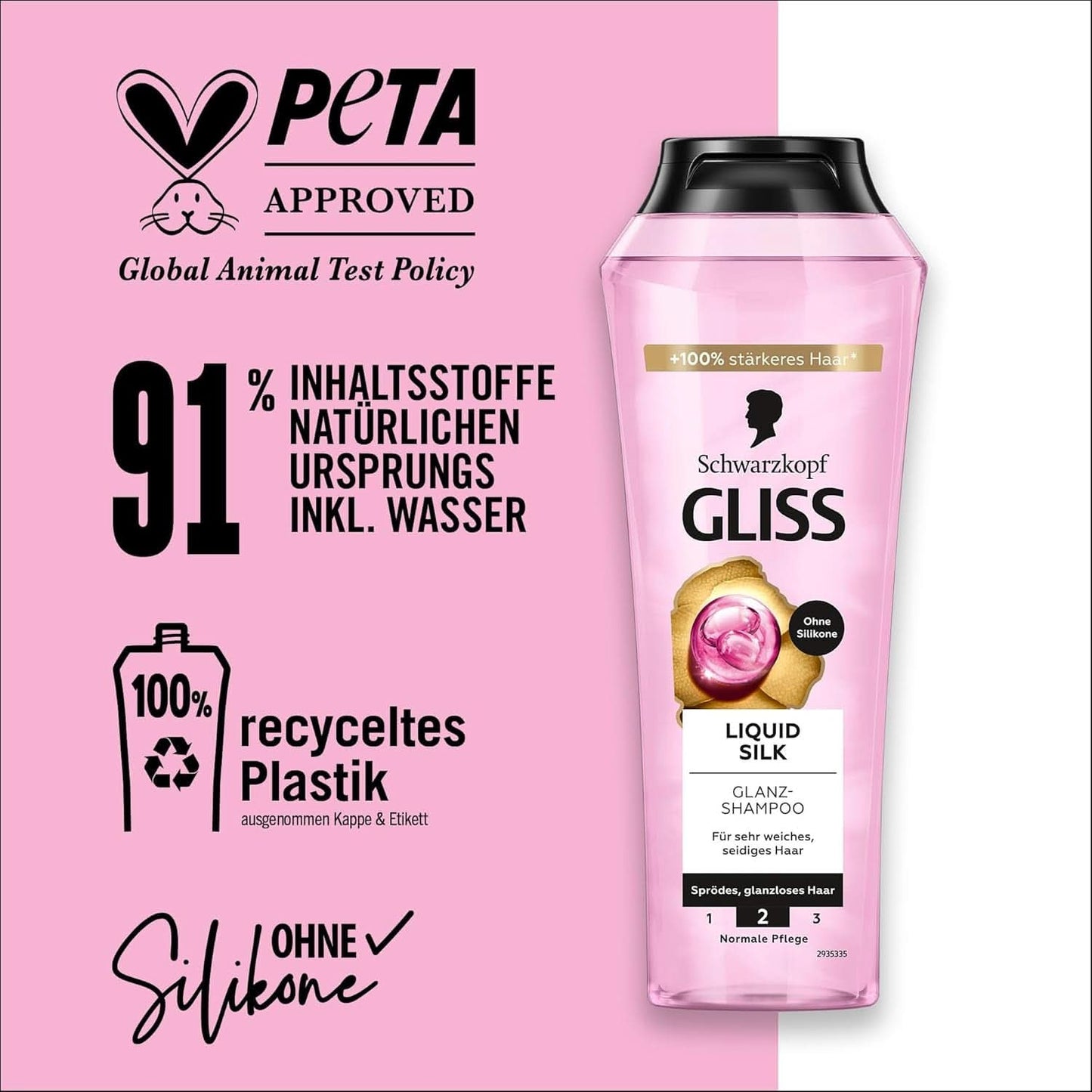 Gliss Shampoo Liquid Silk (250 ml), für brüchiges und stumpfes Haar. Dusche und Bad Naty Shop